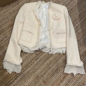 Ivory tweed escada chiffon blazer suit